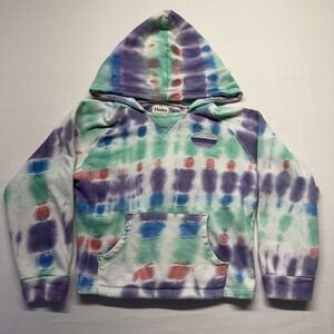Hatley Girls Seaside Tie Dye Hoodie Size 10 Heart Patch Fleece Pullover